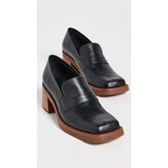 ALOHAS Roxanne Black Leather Platform Loafers Sz 37 Retro Chunky Slip-On Shoes - Picture 1 of 11